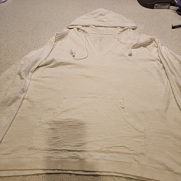 J. Jill Tops J Jill Tab Sleeve Knit Hoodie 2x White Cotton Shirt